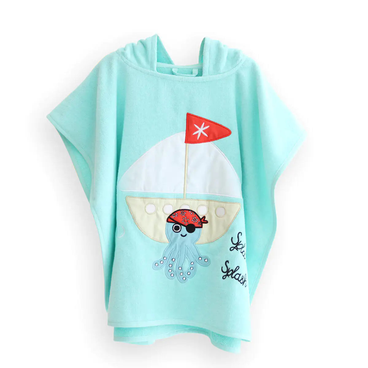 Milk&Moo "Sailor Octopus" Kids Hooded Beach Towel Poncho | 100% Oeko-Tex Certified Velvet Cotton | Ages 4-6