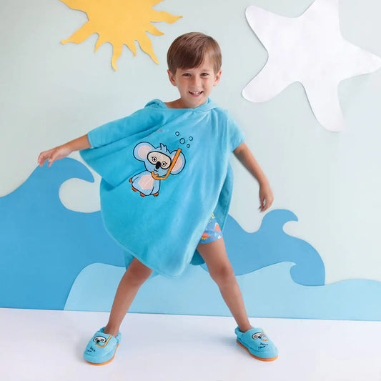 Milk&Moo "Cool Koala" Kids Hooded Beach Towel Poncho | 100% Oeko-Tex Certified Velvet Cotton | Ages 4-6