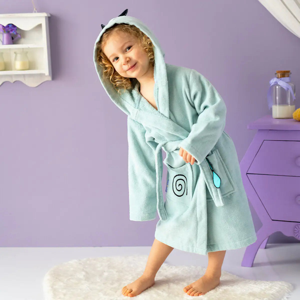 Milk&Moo "Sangaloz" Kids Hooded Bathrobe | 100% Oeko-Tex Certified Velvet Cotton | Ages 2–4