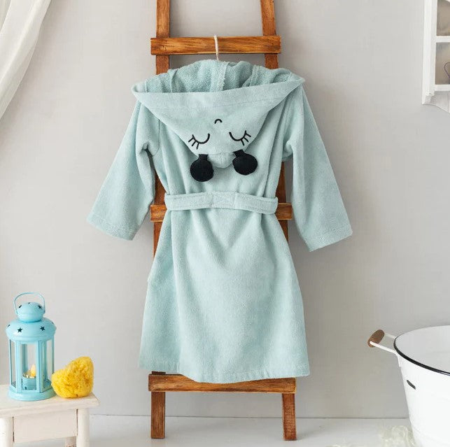 Milk&Moo "Sangaloz" Kids Hooded Bathrobe | 100% Oeko-Tex Certified Velvet Cotton | Ages 2–4