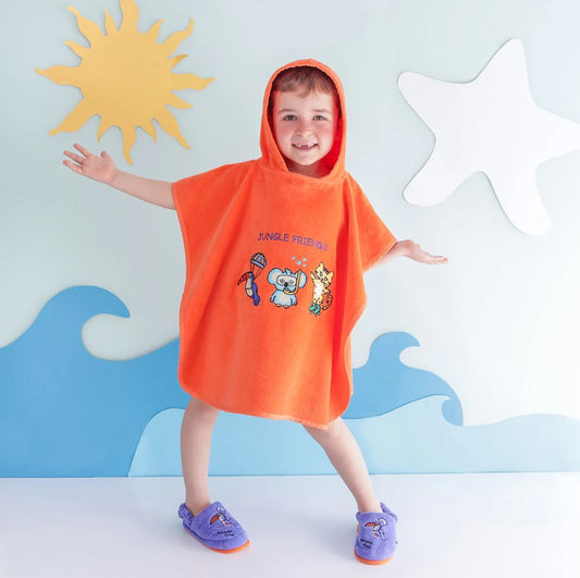 Milk&Moo "Jungle Friends"  Kids Hooded Beach Towel Poncho | 100% Oeko-Tex Certified Velvet Cotton | Ages 4-6
