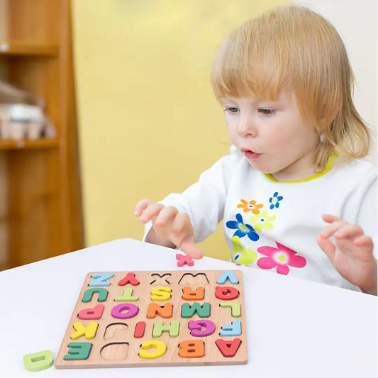 Montessori Wooden Alphabet, Number & Shape Puzzle – Educational Toy for Toddlers